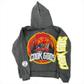 Cook Gods dark grey 100% cotton crop hoodie with graphic print on back and sleeve.